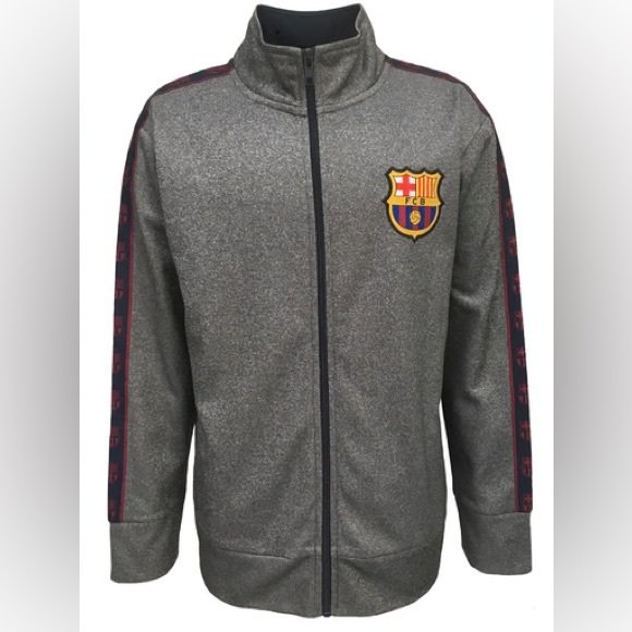 FCB Soccer Futbol CLUB BARCELONA Sweater Jacket Fleece Sz Large Zip Patch - Picture 1 of 4